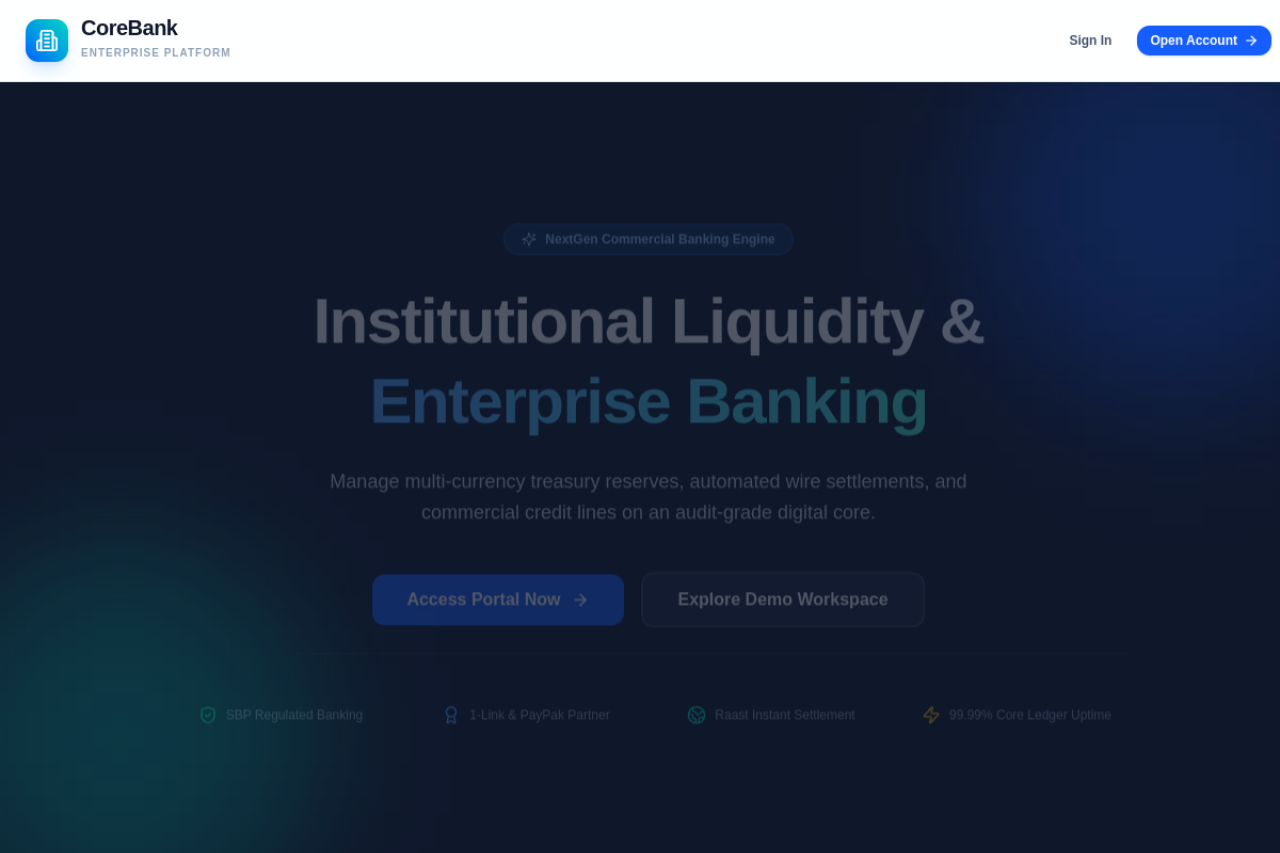 CoreBank Enterprise Digital Banking Platform screenshot