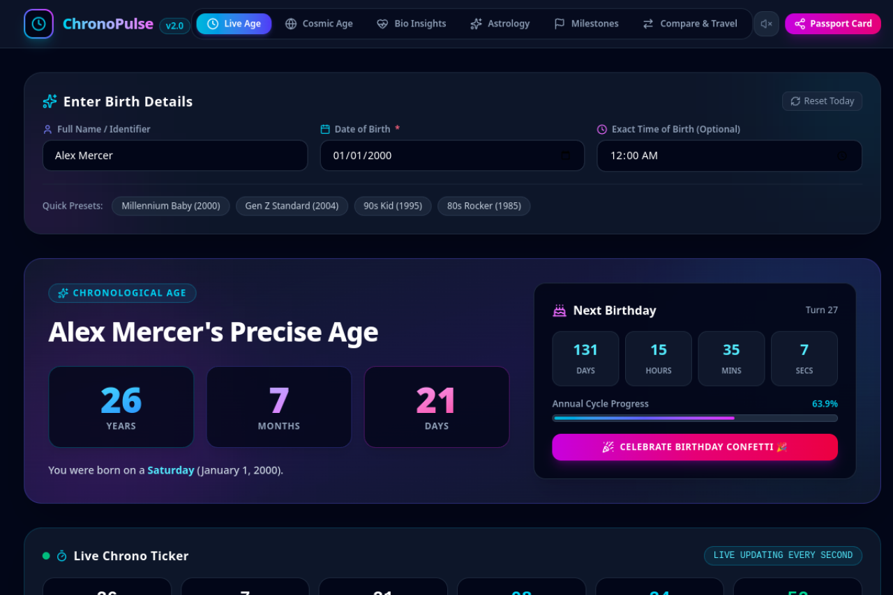 ChronoPulse Modern Age & Life Calculator screenshot