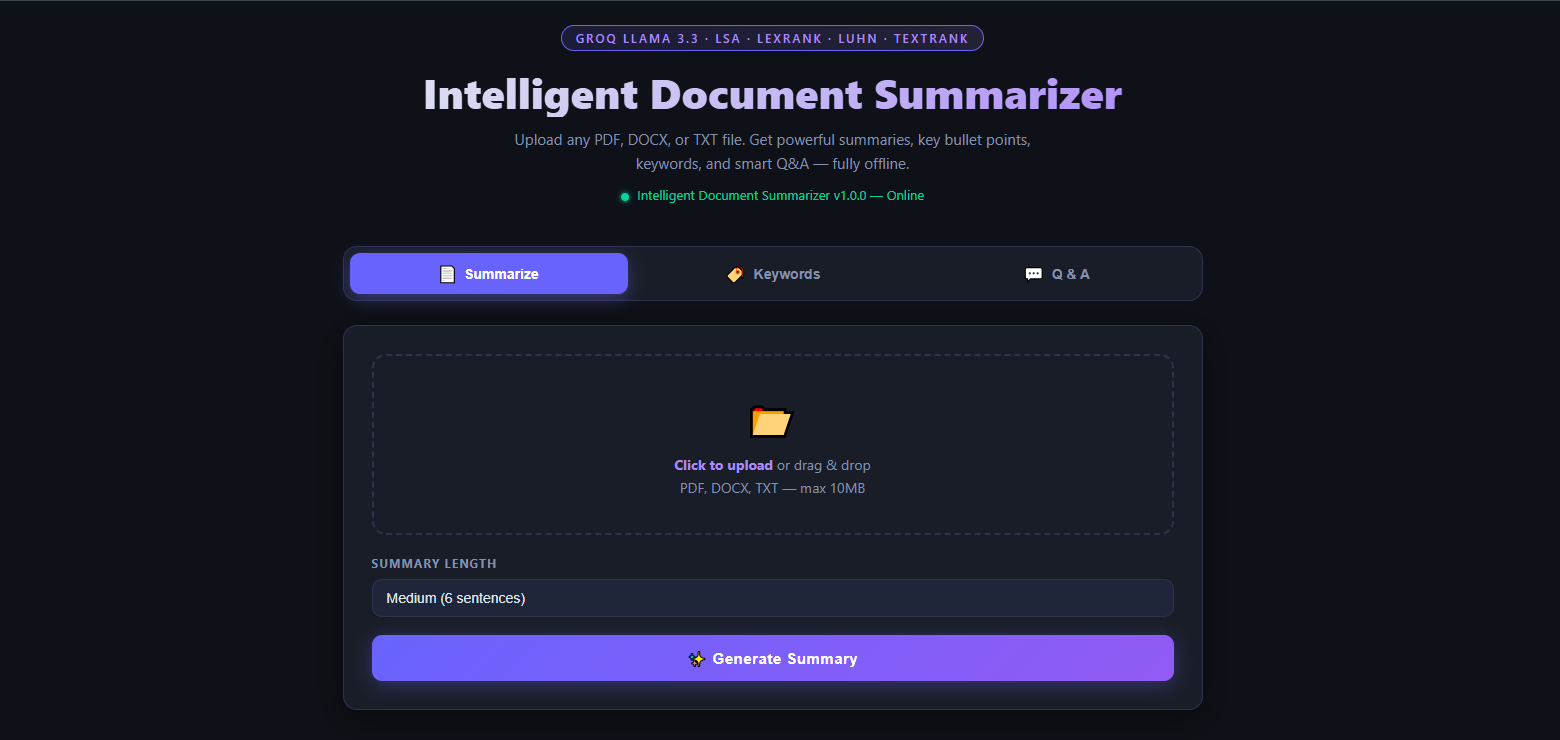 Intelligent Document Summarizer screenshot