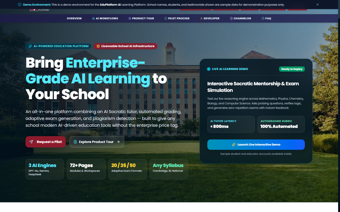 EduPlatform AI Enterprise Landing Page - Bring Enterprise-Grade AI Learning to Your School
